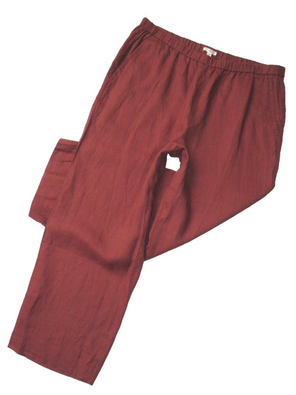 NWT Eileen Fisher Organic Linen Straight Ankle in Deep Terracotta Pull-on Pant L - Picture 3 of 8